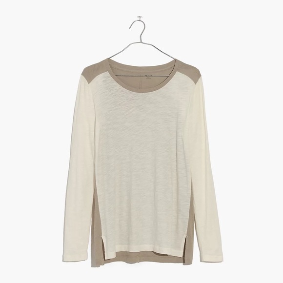 Madewell Whisper Cotton Long Sleeve Crew Neck Tee in Colorblock size S - Picture 3 of 3